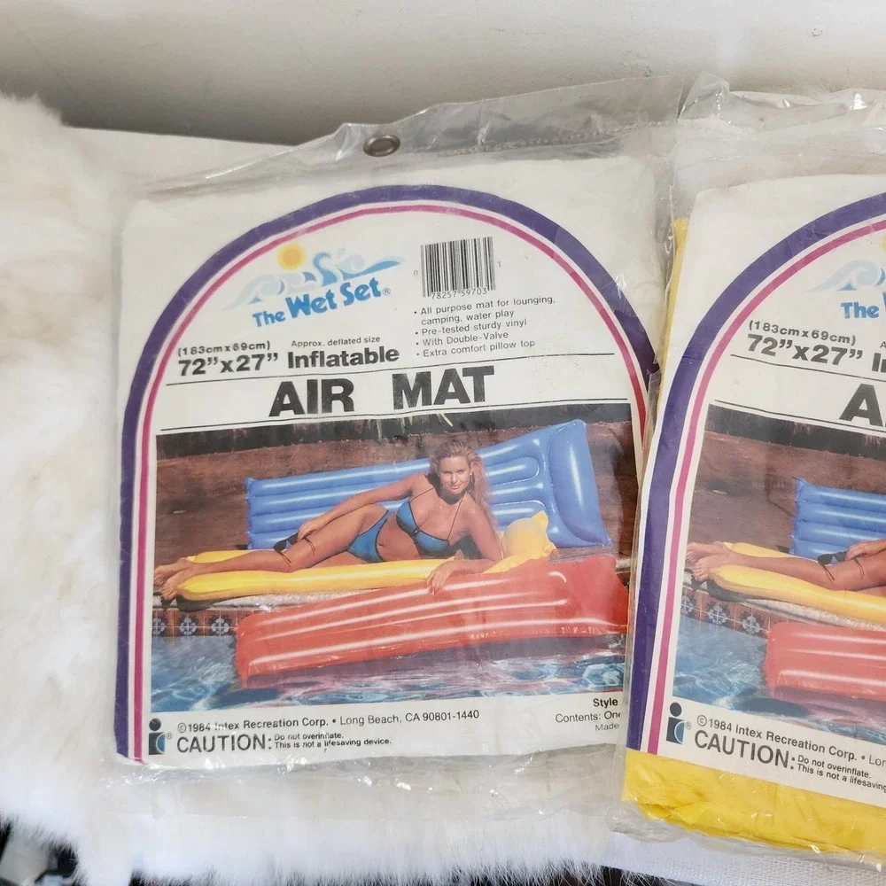The Wet Set Air Mat Lot Of 2 80s Vintage Inflatable Pool Floaties Yellow Blue